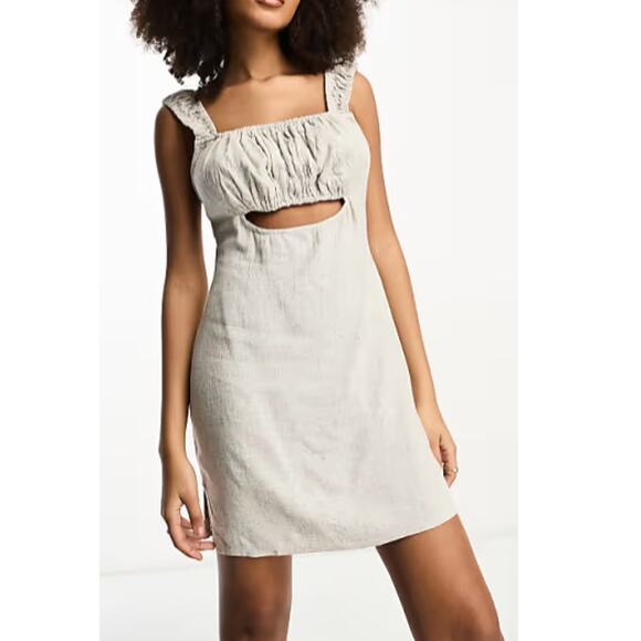 New ~ ASOS NORDSTROM ~ Ruched Bust Cut Out Mini Dress Size 4 FALL VIBES - Picture 2 of 8